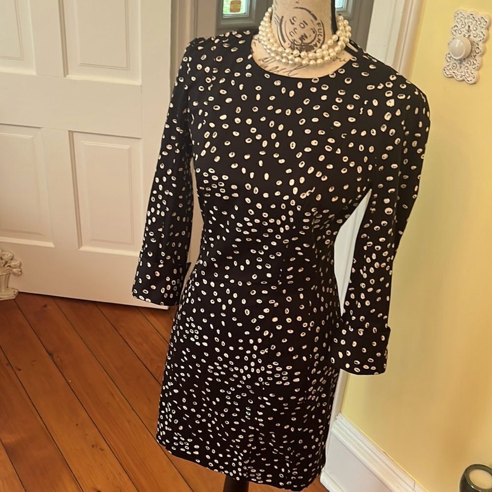 *French Connection* Sz 6 Blk Snowdrop Print Cotton Stretch Bodycon Sheath Dress